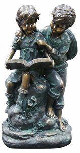  Alpine made together book@. read, young lady . boy height approximately 38cm carving image garden sculpture / gardening garden ( imported goods 