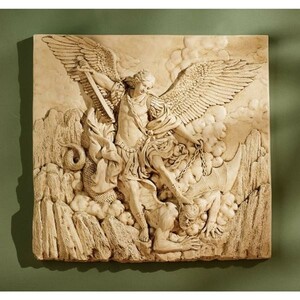 悪魔を倒す大天使ミカエル レリーフ壁彫刻 キリスト教美術 彫像1636年グイド・レーニの名画から（輸入品