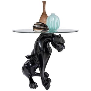 アール・デコ風 現代的なデザインの、ブラック・ジャガー台座彫刻 サイド・テーブル 彫像/ ニューヨーク(輸入品