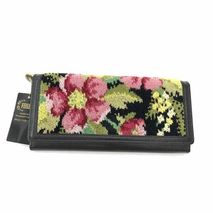 新品同様◆FEILER フェイラー 二つ折り長財布◆ ブラック 花柄 レディース 財布 ウォレット サイフ 札入れ