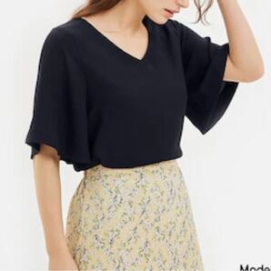GU エアリーフレアスリーブブラウス XL ネイビー 新品