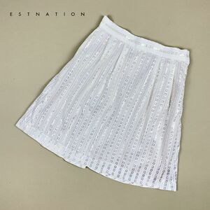 美品 ESTNATION × NINE エストネーション×ナイン ラメ 総柄 フレアスカート 膝丈 裏地あり レディース 白 グレー サイズ36*CB438