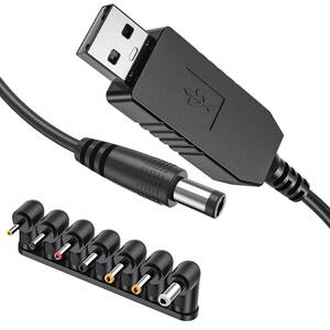 USB DC 5V 12V 昇圧 電源供給ケーブル 1m 2.1mm X 5.5mm DCジャック付き 電圧変換ケーブル L型DC