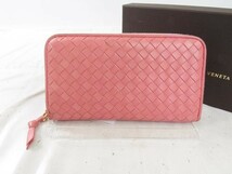 BOTTEGA VENETA ボッテガ ヴェネタ 本物 ラウンドファスナー長財布 レザー ピンク 114076 中古 t81-5310 s01_画像1