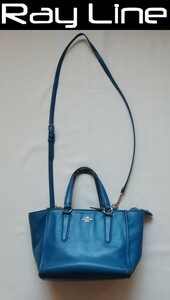 COACH コーチ 2way ショルダーバッグ ハンドバッグ ブルー レザー 中古 s01