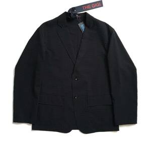 新品 春夏 THE GIGI 48 L ザ ジジ シャツジャケット ジャケット シングル ネイビー×ブラック シアサッカー ストライプ 正規品 定価5.4万