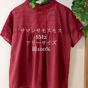 サマンサモスモス SM2 半袖 立襟 タックブラウス 涼しげ レース ブラウス 春夏 今季