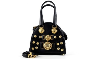 [ beautiful goods ]GIANNI VERSACE Gianni Versace mete.-sa Mini handbag black × Gold metal fittings [HJ82]