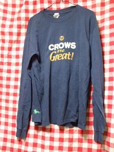 US物　MODAN AMUSEMENT/CROW 長袖Tシャツ　M　紺　綿１００％　前プリント　中古＠アメカジH＆M