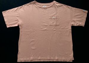 リー Lee ビッグシルエット Tシャツ ポケットTシャツ 刺繍 ワッペン　　裾スリット 大きいサイズ サーモンピンク 玉5768