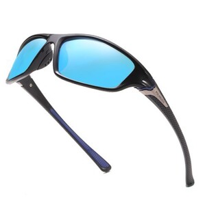 新品 送料込み ライディングメガネUV400 スポーツ ミラーサングラス青