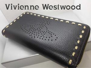Vivienne Westwoodパンチングオーブ ラウンドファスナー長財布ヴィヴィアンウェストウッド新品未使用ブラックレザー