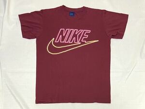 80s Vintage NIKE Nike темно-синий бирка neon автограф swoshu Logo принт USA производства темно-красный футболка оригинал Vintage 80 годы б/у одежда 