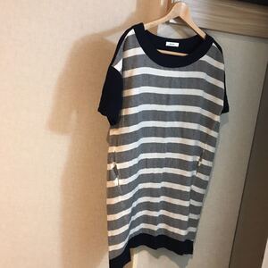 ニコアンドniko andゆったりリネン麻ボーダーのワンピース肩幅61cm袖丈17.5cm胸囲54cm着丈101cm袖丈半袖