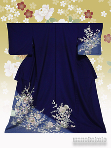 [ peace. .]... kimono * single .* tsukesage * navy blue series * classic pattern *HTK_296