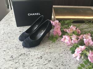 ★正規品★CHANEL★ツイードパンプス★グログランココマーク★＃35C★黒紺