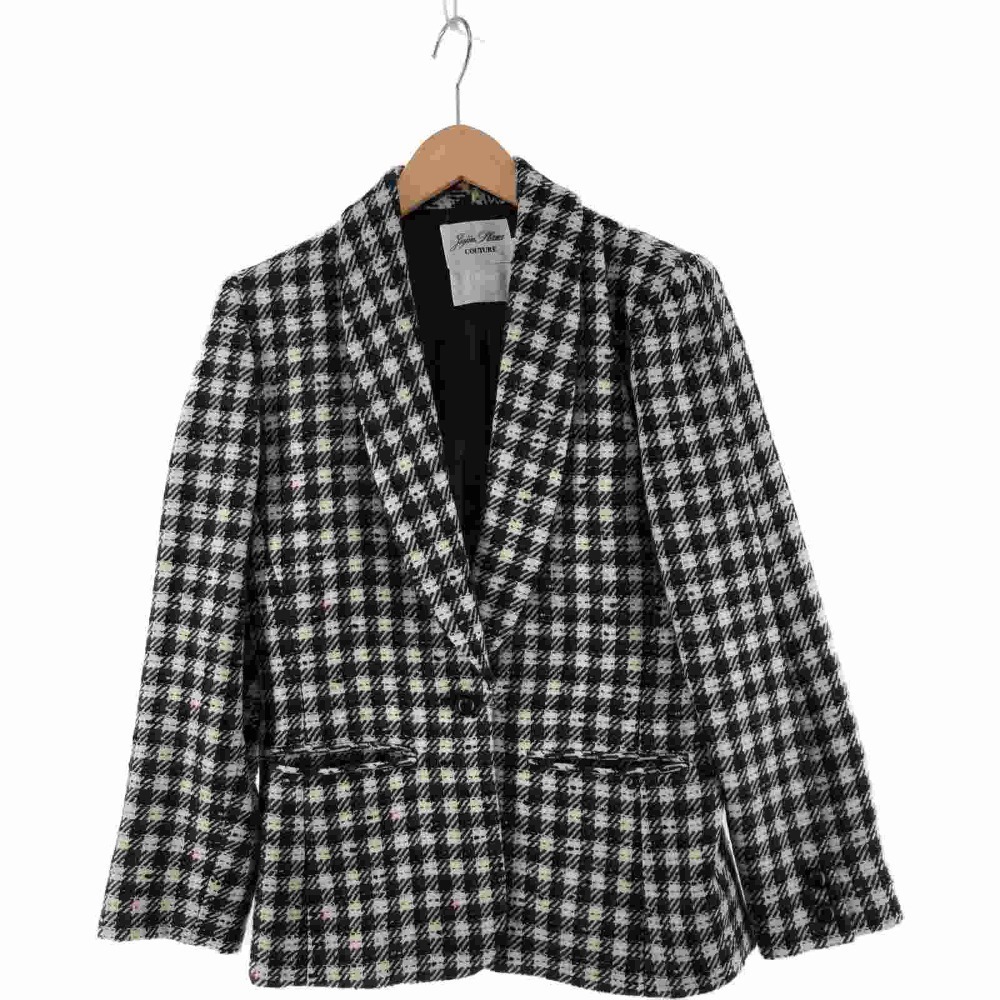 〇〇 TISSUE 十仁プラザ レディース ジャケット 千鳥格子 サイズ40 ホワイト×パープル やや傷や汚れあり