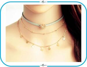1 jpy ~* IM4 choker necklace 3 ream star Star design Gold gray accessory import miscellaneous goods present summer recommendation popular 
