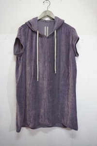 極美品 国内正規 21AW RICK OWENSリックオウエンス Drawstring Short-Sleeve Hoodieベロアノースリーブ パーカー 42 紫 RP02A7533-V 628M▲