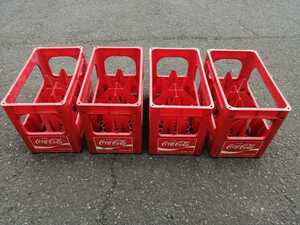 昭和レトロ コカ・コーラ 1Liter瓶 空ケース　ボトルケース ドリンク 赤箱 4ケースセット