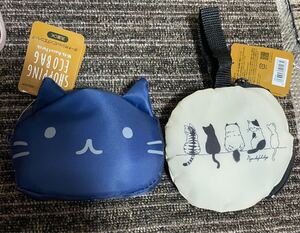 エコバッグ セット 猫 ねこ ネコ ポーチ付 洗濯OK ショッピングバッグ 折りたたみ タグ付き