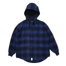 WC052 DESCENDANT ディセンダント MULE HOODED LS SHIRT ミュール フーデッド 長袖 シャツ オンブレチェック ブルー サイズ1 メンズ ●60_画像1