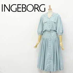 ◆INGEBORG/インゲボルグ レース使い セーラーカラー ボリュームスリーブ ベルテッド ギャザー ロング ワンピース