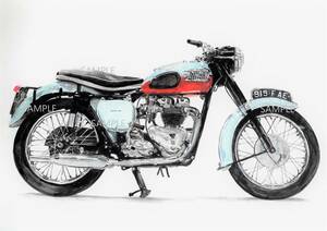 Ａ４プリントです　トライアンフボンネビルT120　1959　水彩画　　バイクイラスト　　