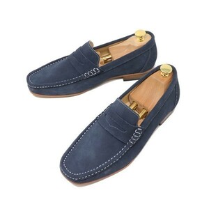 25cm hand made original leather suede Loafer slip-on shoes casual shoes ma Kei made law shoes dark navy 827