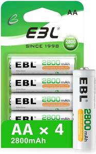 単3形電池 4個パック EBL 単3充電池 充電式 ニッケル水素充電池 4本入り 大容量単三電池 2800mAhで長持ち 約12