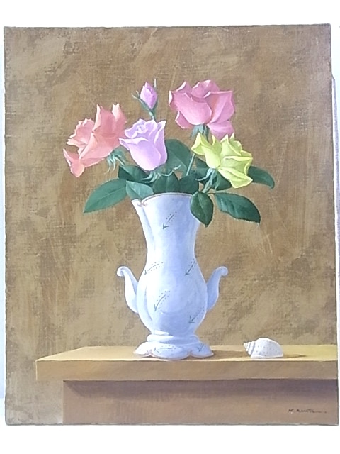 e8560 Bodegón con pintura al óleo auténtica garantizada de Kouda Kimihito Roses, marco tamaño F8, Cuadro, Pintura al óleo, Naturaleza muerta