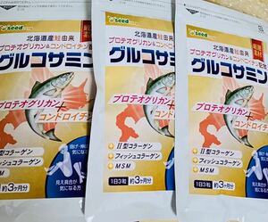 シードコムス プロテオグリカン&コンドロイチン配合 グルコサミン 北海道産鮭由来 Ⅱ型　フィッシュコラーゲン 9ヶ月/3ヶ月270粒×３袋
