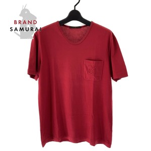 LOUIS VUITTON ルイヴィトン LVロゴ 胸ポケット ロゴステッチ サイズM レッド コットン 半袖Tシャツ トップス カットソー メンズ 305055