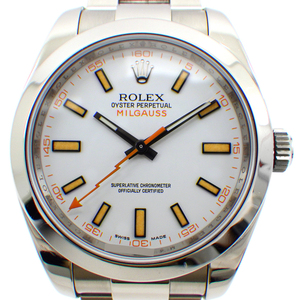ロレックス ミルガウス 116400 M番 白文字盤 ホワイト 腕時計 ルーレット刻印 SS ROLEX メンズ 1352388【B商品】