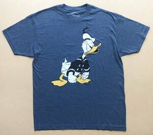 Disney ドナルドダック USED加工 丸首Tシャツ Lサイズ 杢ネイビーブルー　ディズニー　Donald Duck