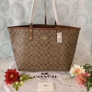 COACH コーチ ブラウン ベージュ キャメルリバーシブル トートバッグ