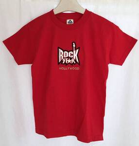 ROCK STAR ハリウッド 半袖 Tシャツ ボーイズL ワッペン 反射 刺繍 赤 レッド ロゴ トップス ロック キッズD26