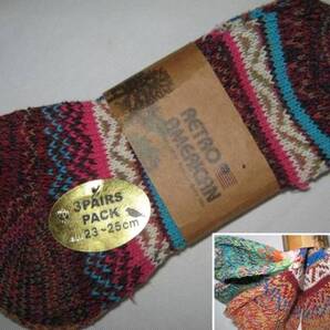 ★新品 (株)ロングス RETRO AMERICAN レトロアメリカン スニーカーソックス 23cm~25cm 3足組 ショートソックス 靴下 レディース 女性用★