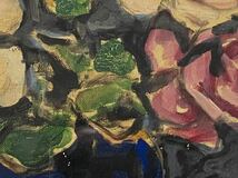 鈴木千久馬　薔薇　F4号　千久馬芸術の全盛期を彷彿とさせる貴重作　真作 油彩画 1953年作品_画像4