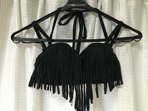  new goods unused *aimer feel black × fringe boruta- neck 3WAY swimsuit tops only size L