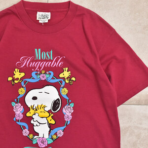 90s USA Snoopy T-shirtメンズ XL相当 90s アメリカ製 スヌーピー ウッドストック プリント Tシャツ ピーナッツ 半袖