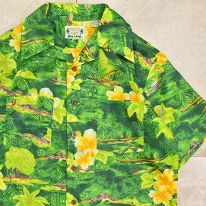 ～90s MAUNA KEA aloha shirtメンズ L相当 ～90s マウナ・ケア ボタニカル柄 総柄 ポリエステル アロハシャツ 開襟 ハワ