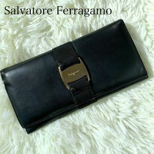 Salvatore Ferragamo フェラガモ　ヴァラ　長財布　黒　スムースレザー　レディース