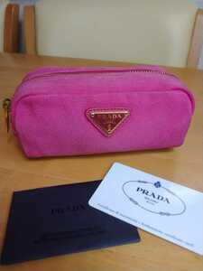 中古 PRADA プラダ ポーチ 小物入れ 化粧ポーチ デニム素材 ピンク 商品カード付き Prada Denim pink pouch 送料無料