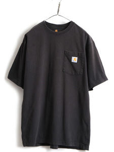 人気 黒 ■ カーハート ポケット付き 半袖 Tシャツ ( メンズ M )古着 CARHARTT 半袖Tシャツ ヘビーウェイト ポケT ロゴT 無地 ワンポイント