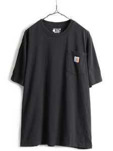 人気 黒 ■ カーハート ポケット付き 半袖 Tシャツ ( メンズ L ) 古着 CARHARTT 半袖Tシャツ ポケT ロゴT ヘビーウェイト ワンポイント