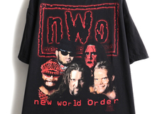 90's USA製 大きいサイズ XXL ★ 98年製 NEW WORLD ORDER ウルフパック プリント 半袖 Tシャツ ( メンズ ) 古着 90年代 NWO プロレス 黒_画像3