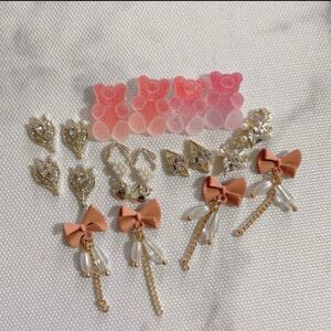 ネイルパーツ まとめ売り 未使用 18個セット くま ゆらゆら りぼん グミ ゴールドパーツ