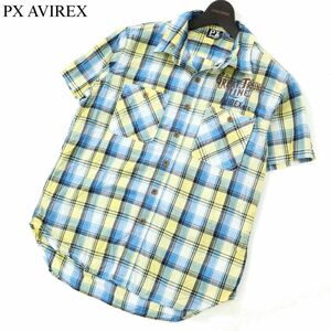 PX AVIREX アヴィレックス 春夏 半袖 プリント★ チェック ワーク シャツ Sz.M　メンズ カジュアル　C2T06087_6#A