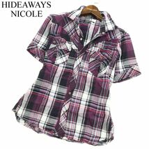 HIDEAWAYS NICOLE ハイダウェイ ニコル 春夏 半袖 襟ワイヤー★ ウエスタン チェック シャツ Sz.46　メンズ カジュアル　C2T06133_6#A_画像1